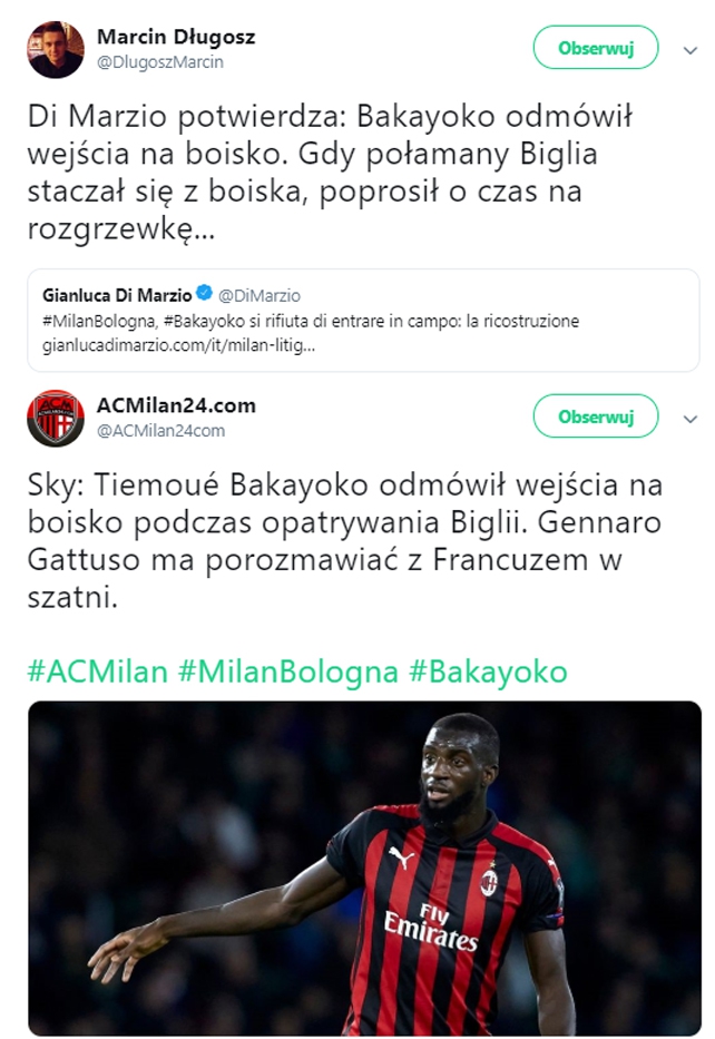 HIT! Bakayoko odmówił wejścia na boisko!